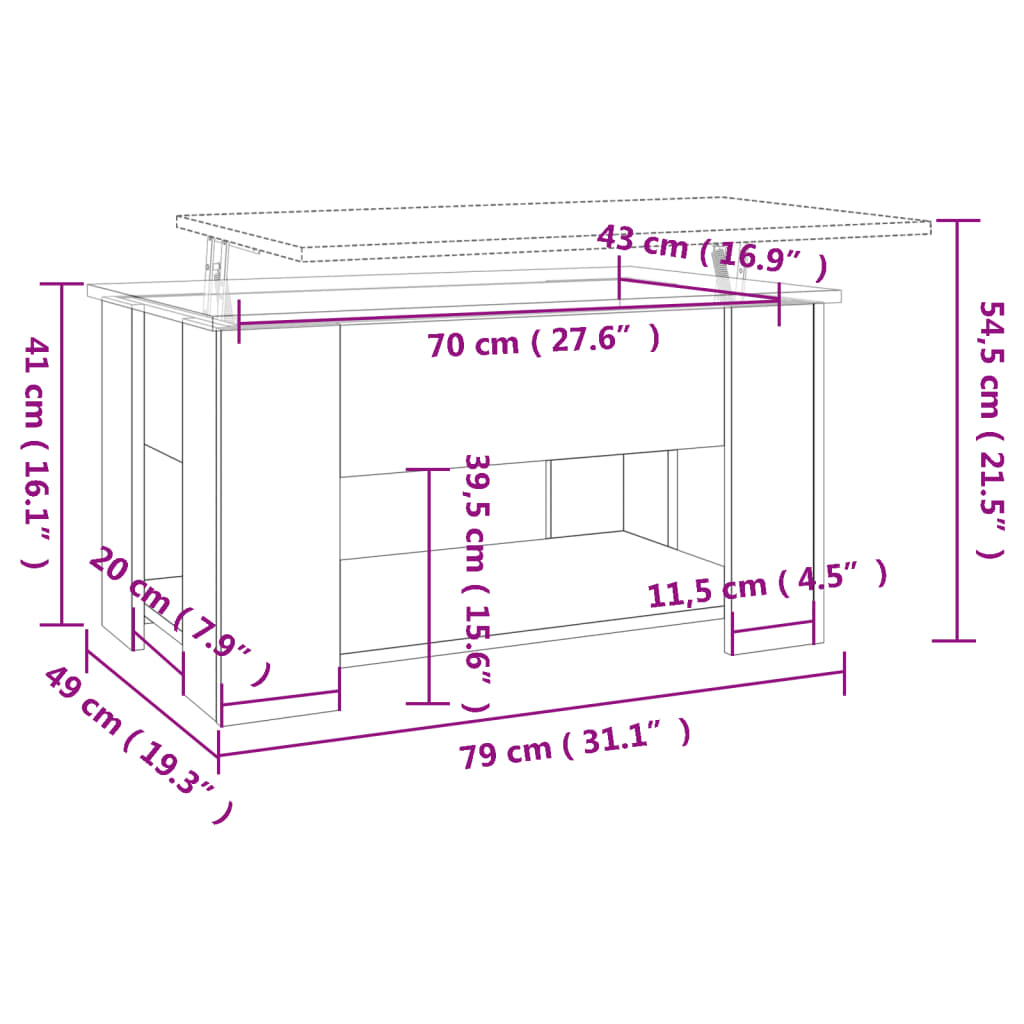 Betongrauer Couchtisch 79x49x41 cm, Holzwerkstoff