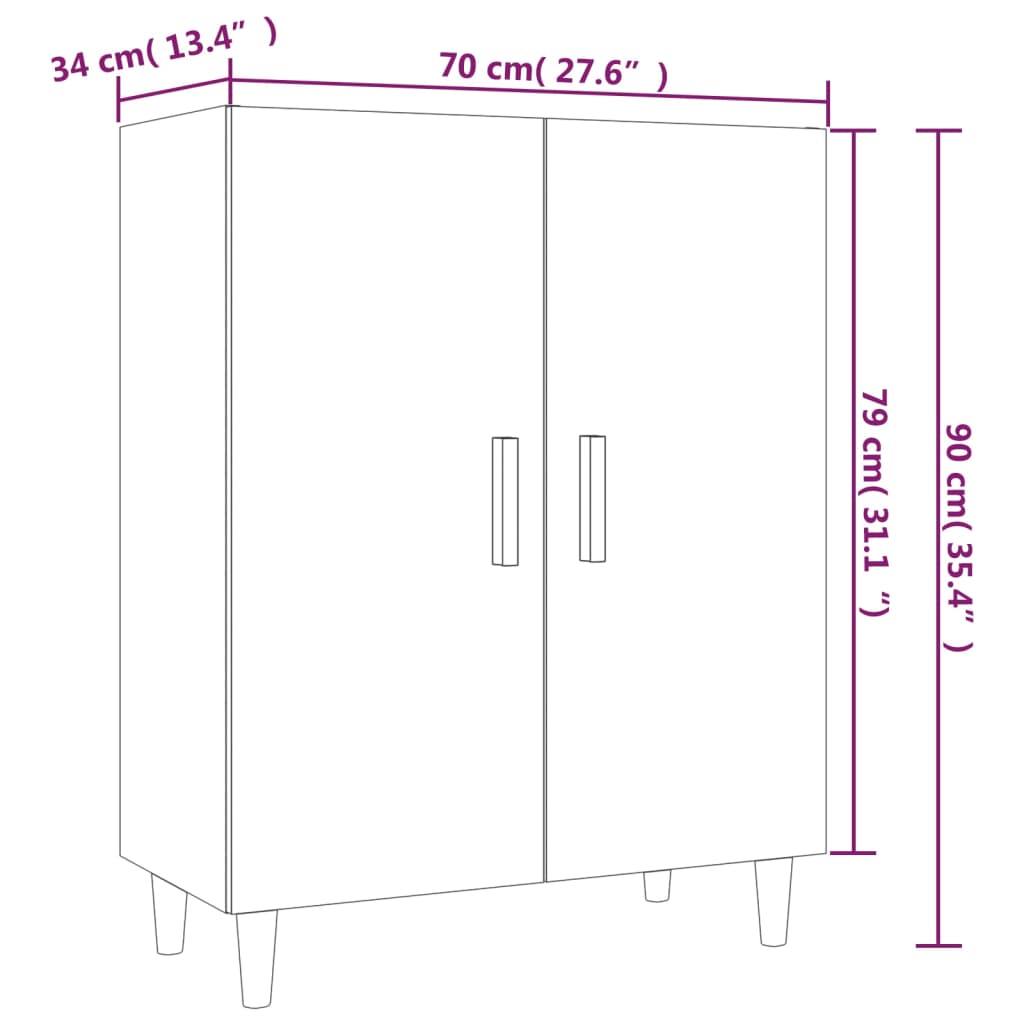 Weißes Sideboard 70 x 34 x 90 cm. Holzwerkstoff