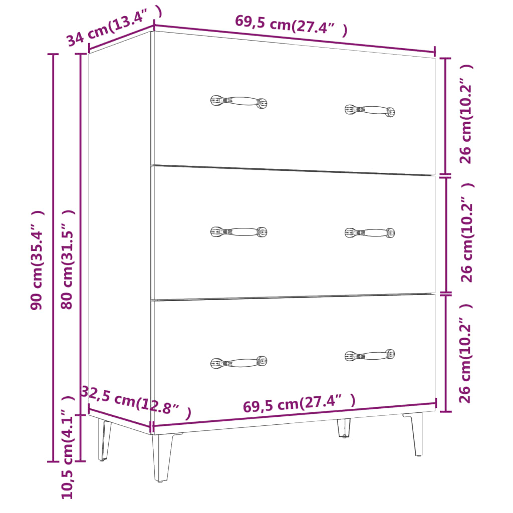 Buffet noir 69,5x34x90 cm bois d'ingénierie