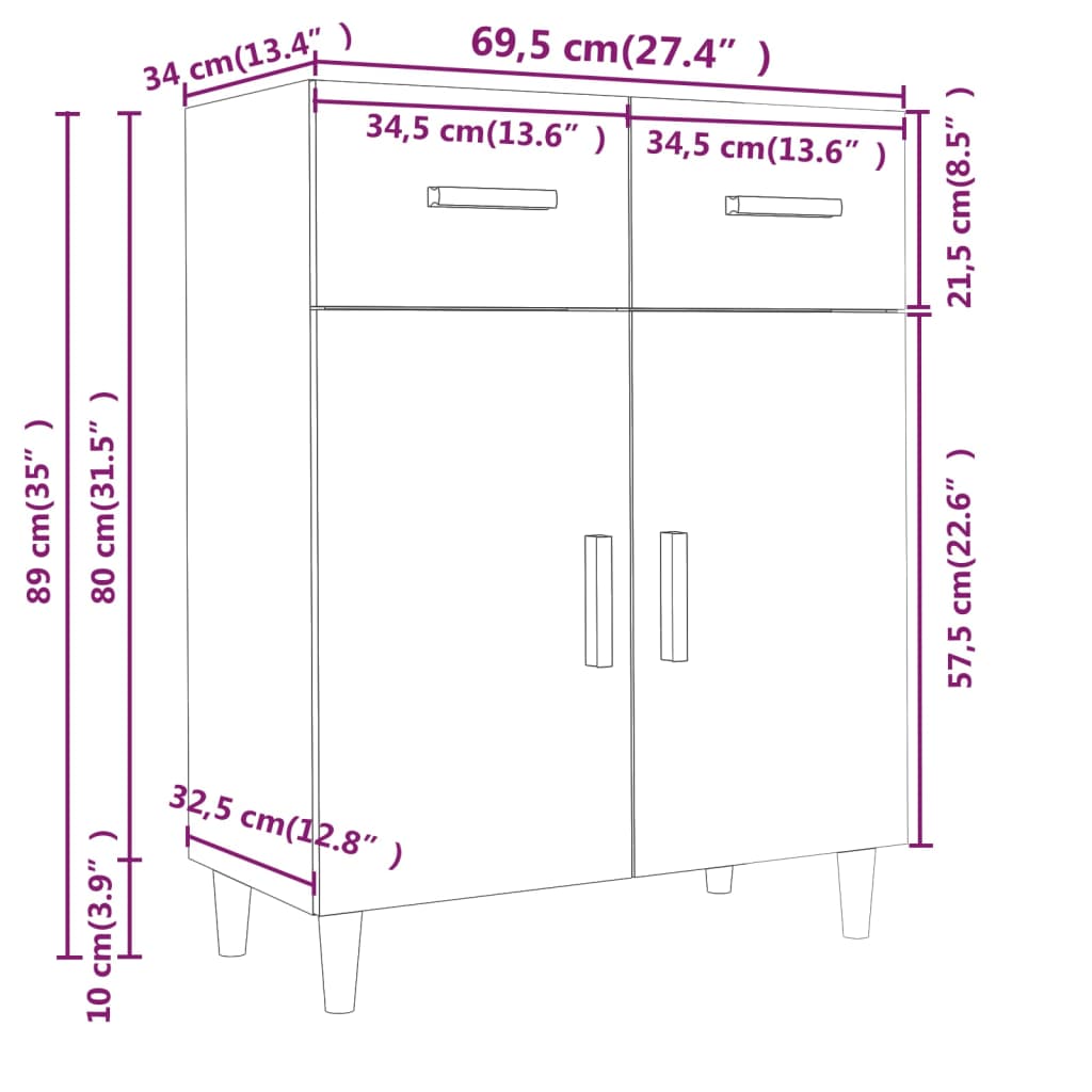 Buffet blanc 69,5x34x89 cm bois d’ingénierie