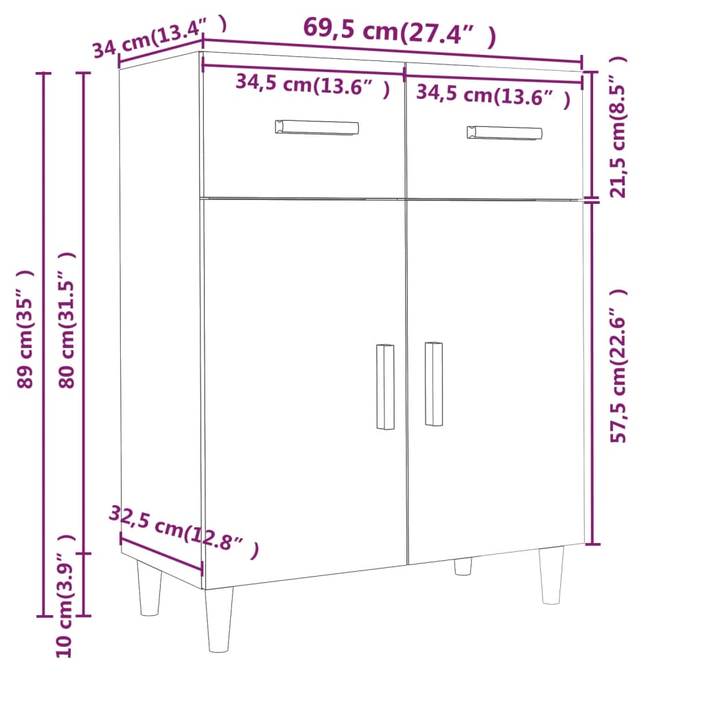 Betongraues Sideboard 69,5 x 34 x 89 cm, Holzwerkstoff