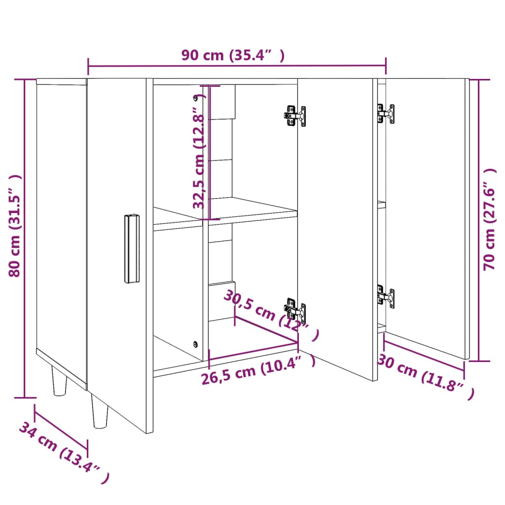 Buffet blanc 90x34x80 cm bois d'ingénierie