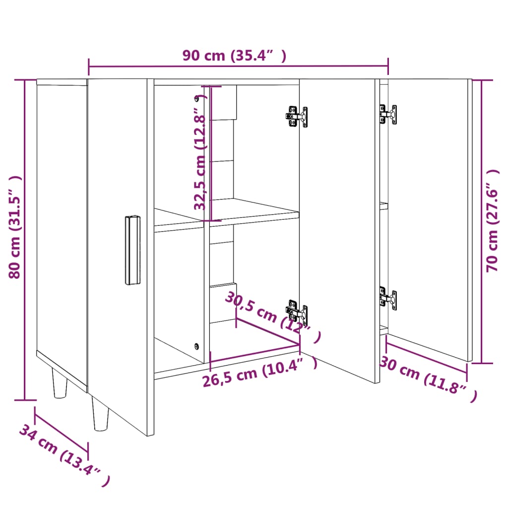 Buffet gris béton 90x34x80 cm bois d'ingénierie