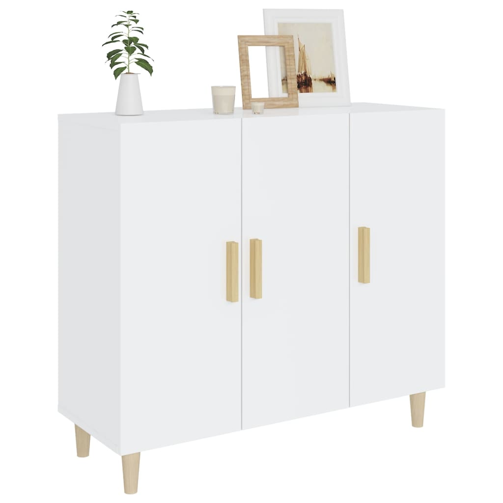 Buffet blanc brillant 90x34x80 cm bois d'ingénierie