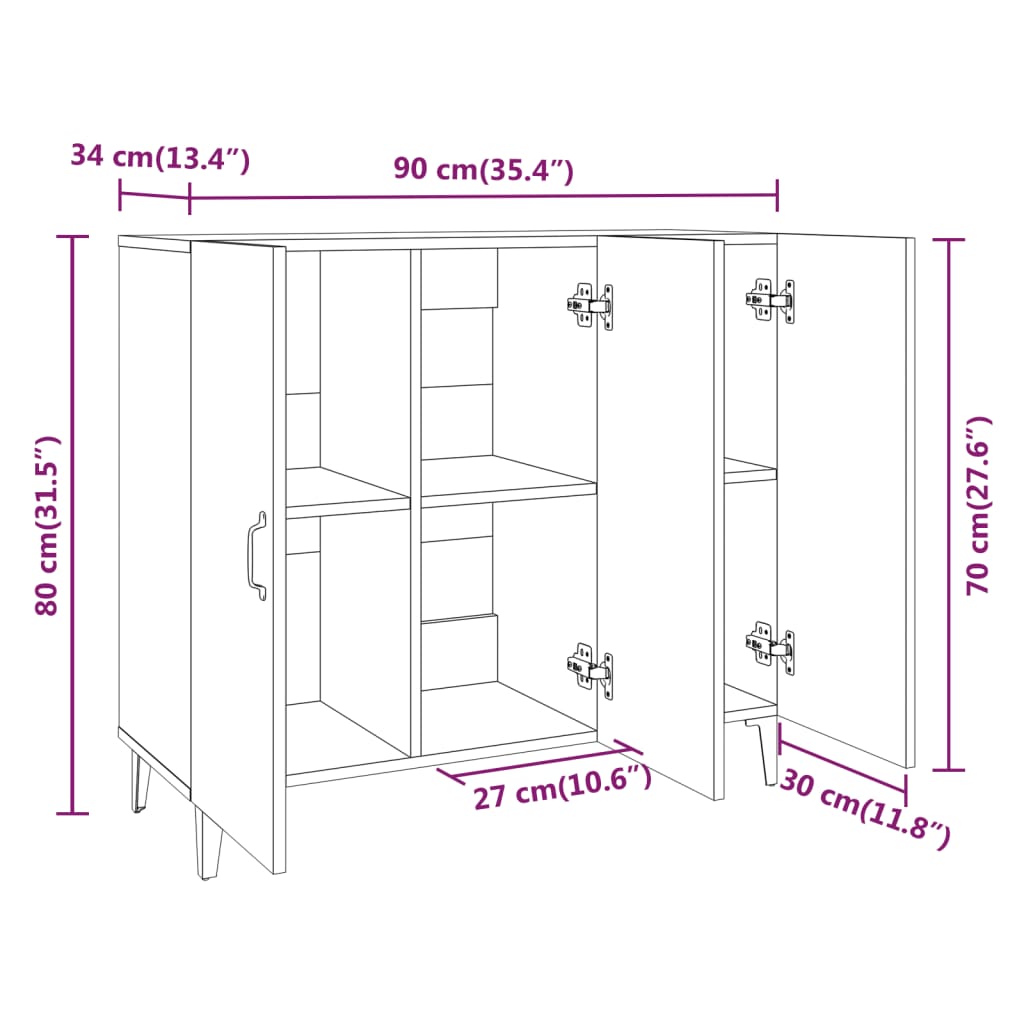 Buffet chêne sonoma 90x34x80 cm bois d'ingénierie