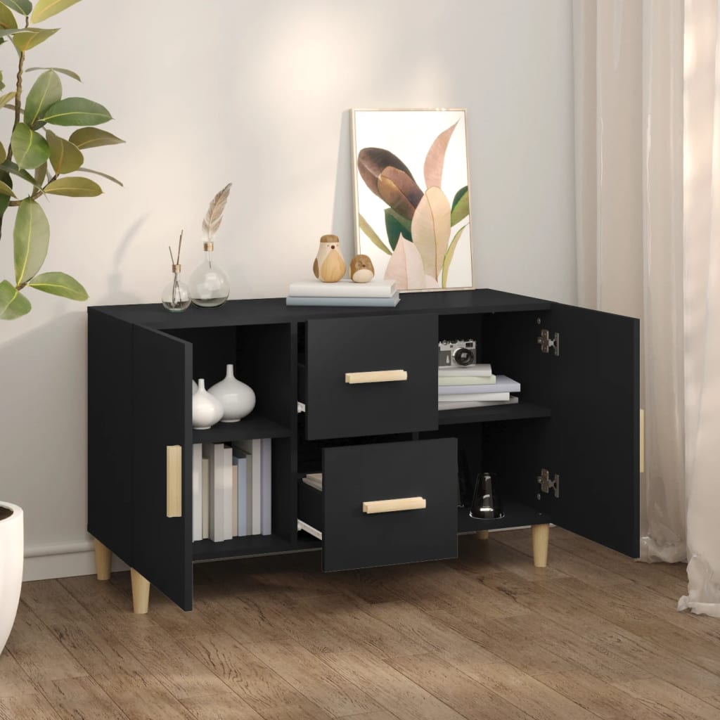 Buffet noir 100x36x60 cm bois d'ingénierie