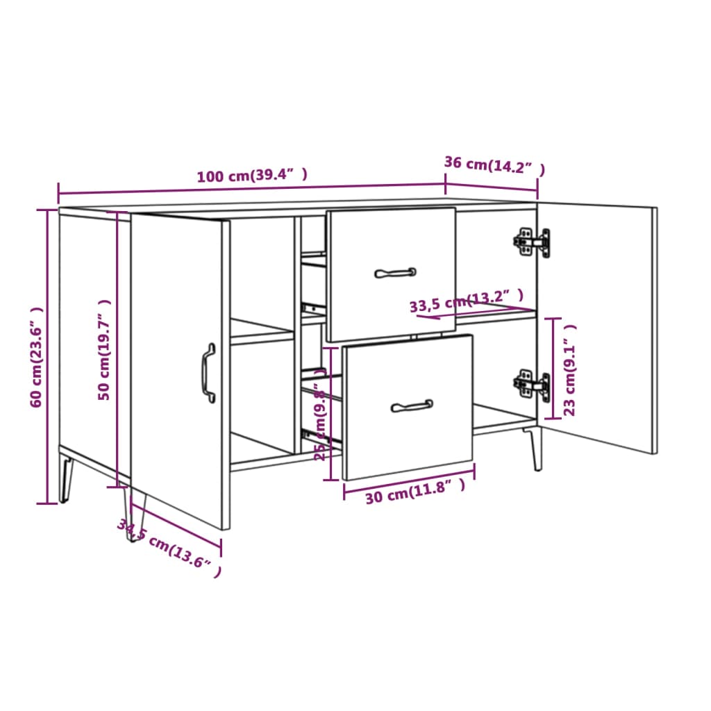 Buffet blanc 100x36x60 cm bois d'ingénierie