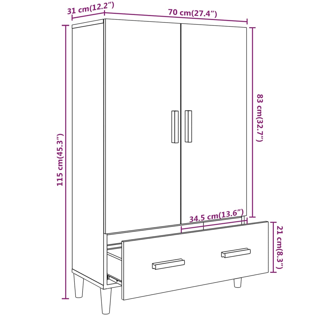 Buffet haut Chêne sonoma 70x31x115 cm Bois d'ingénierie