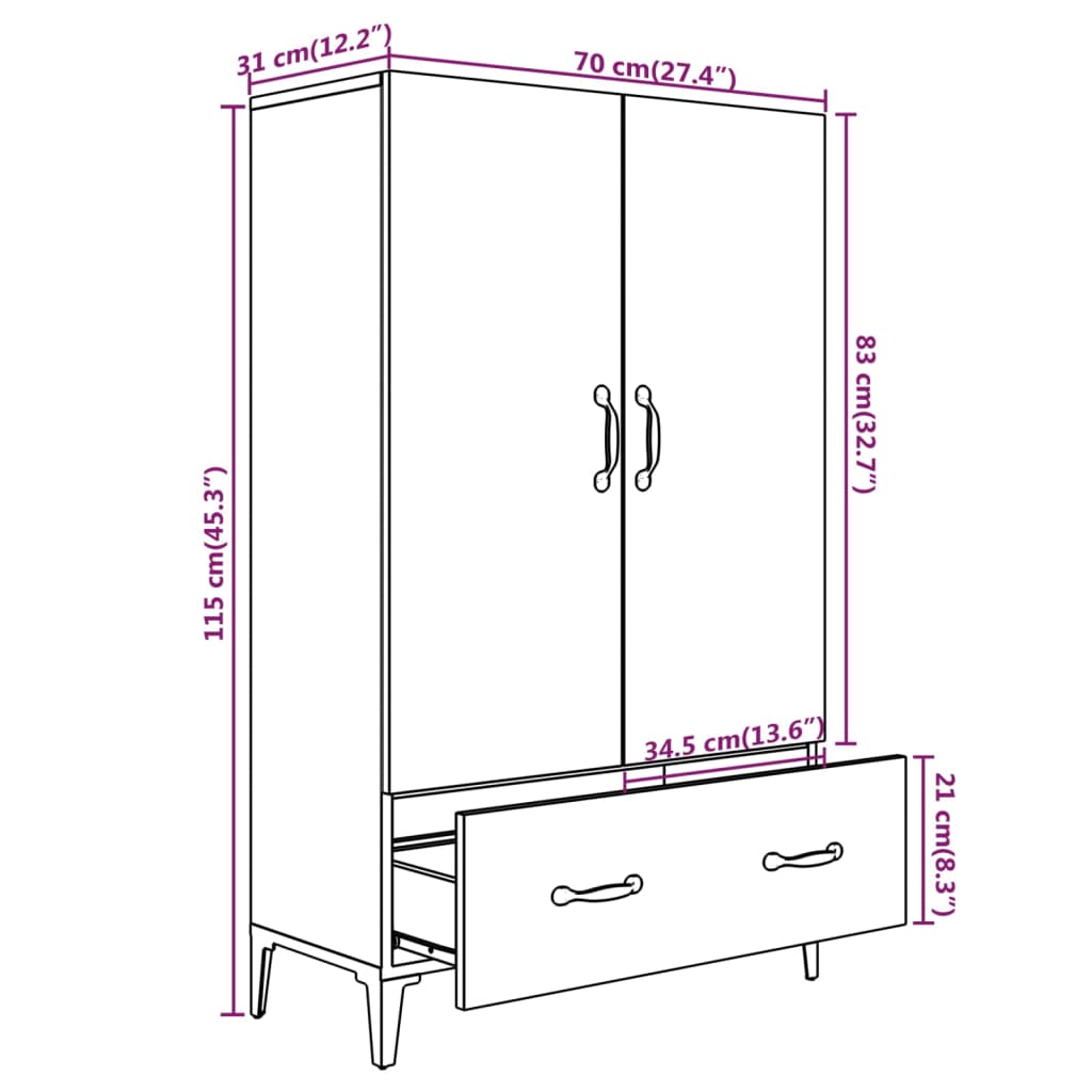 Buffet haut Blanc 70x31x115 cm Bois d'ingénierie