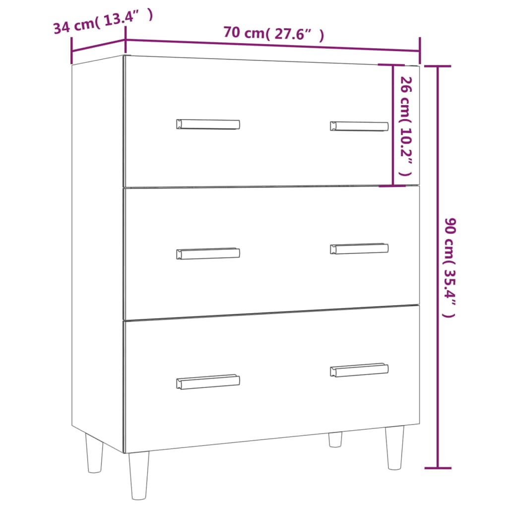 Buffet Chêne fumé 70x34x90 cm Bois d'ingénierie