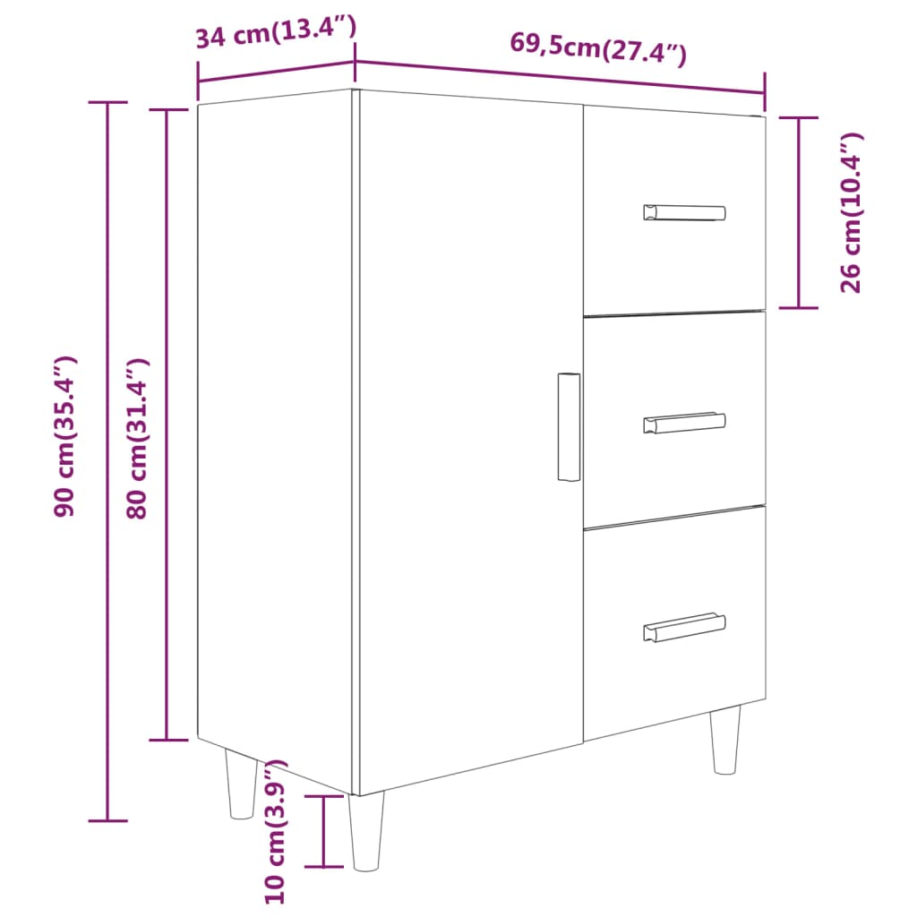 Smoked oak sideboard 69.5x34x90 cm engineered wood