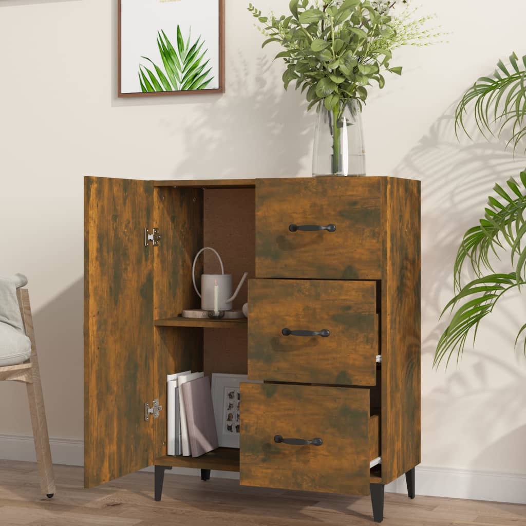 Buffet chêne fumé 69,5x34x90 cm bois d'ingénierie