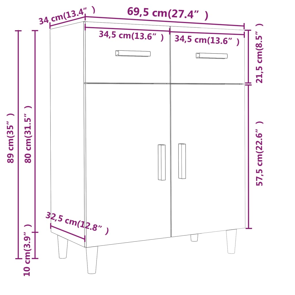 Buffet Chêne marron 69,5x34x89 cm Bois d'ingénierie