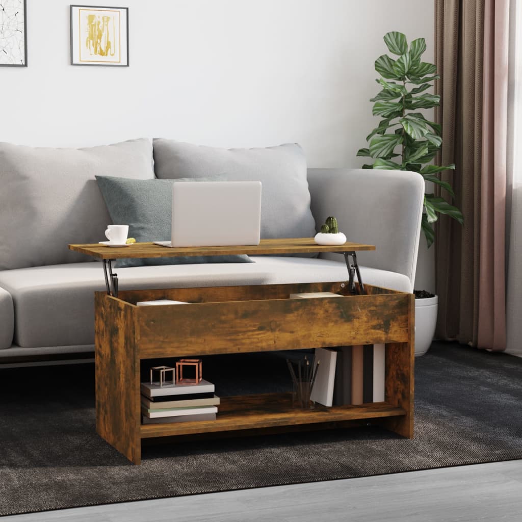 Coffee table Smoked oak 102x50x52.5 cm Engineered wood