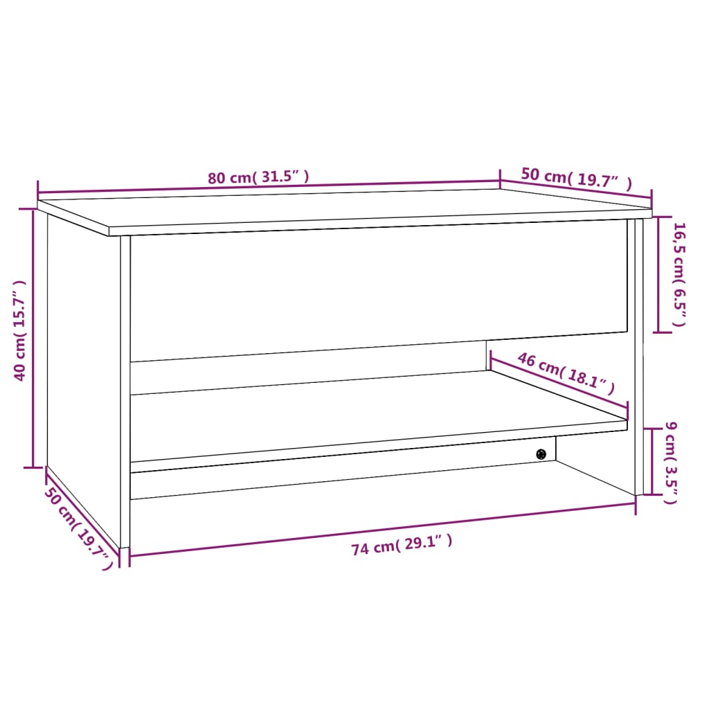 Sonoma grauer Couchtisch 80x50x40 cm Holzwerkstoff