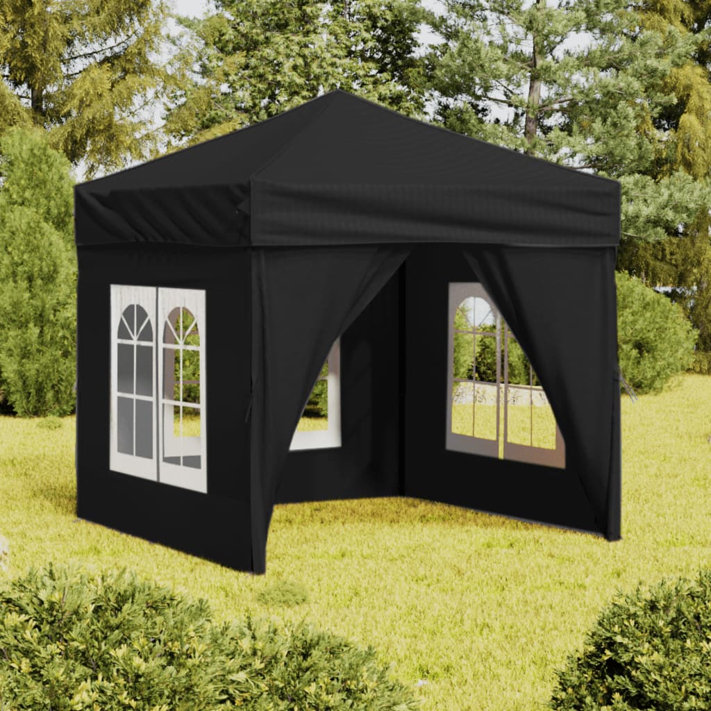 Tente de réception pliable avec parois Noir 2x2 m