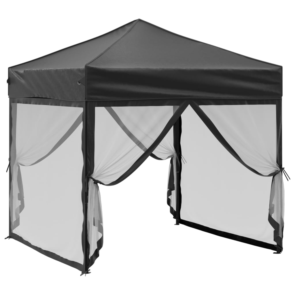 Tente de réception pliable avec parois Noir 2x2 m