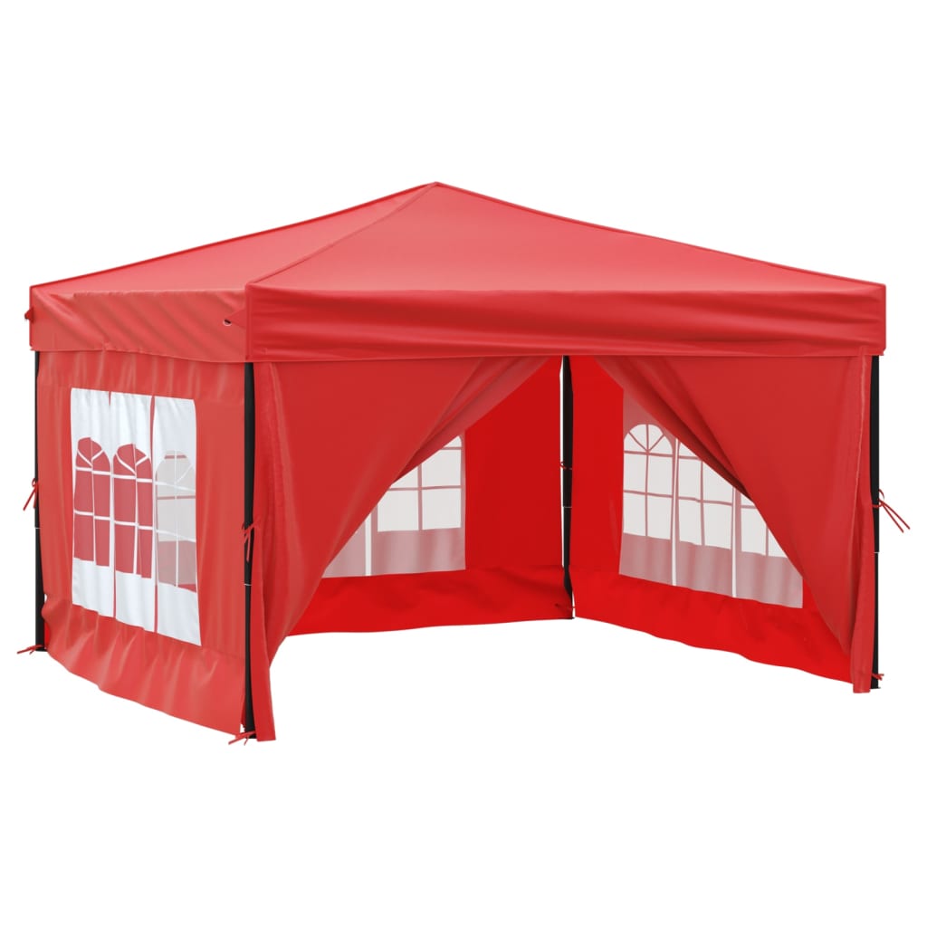 Tente de réception pliable avec parois Rouge 3x3 m