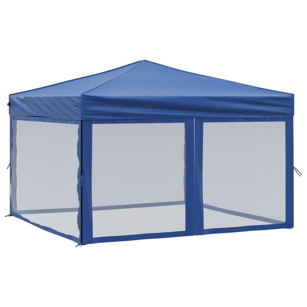 Tente de réception pliable avec parois Bleu 3x3 m