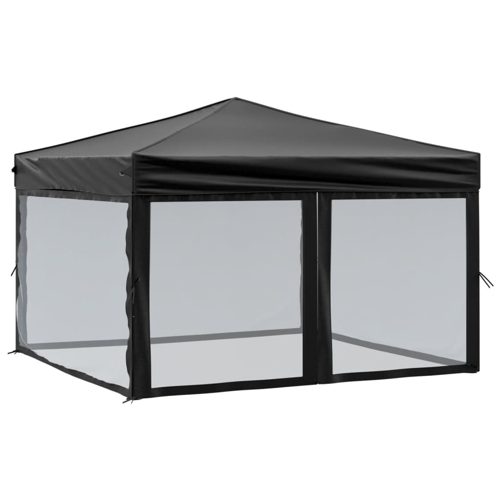 Tente de réception pliable avec parois Noir 3x3 m