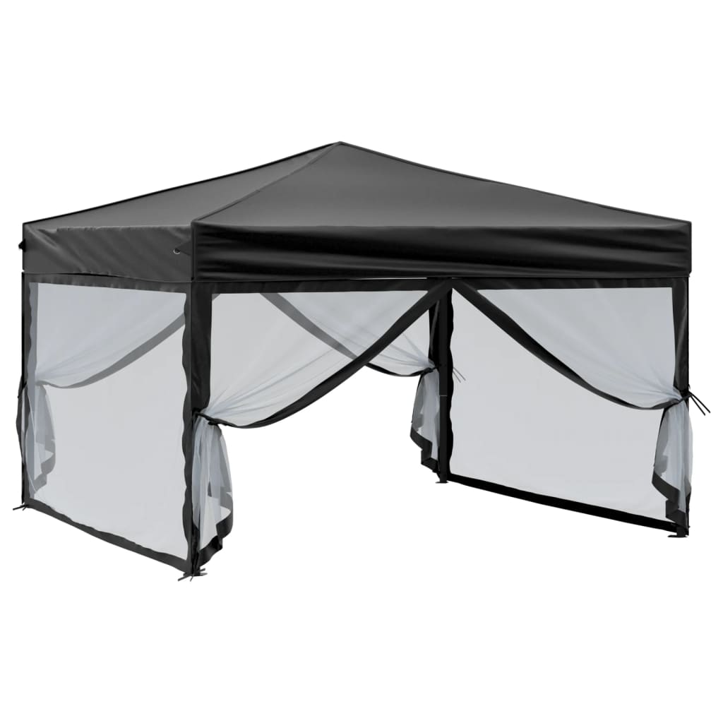 Tente de réception pliable avec parois Noir 3x3 m