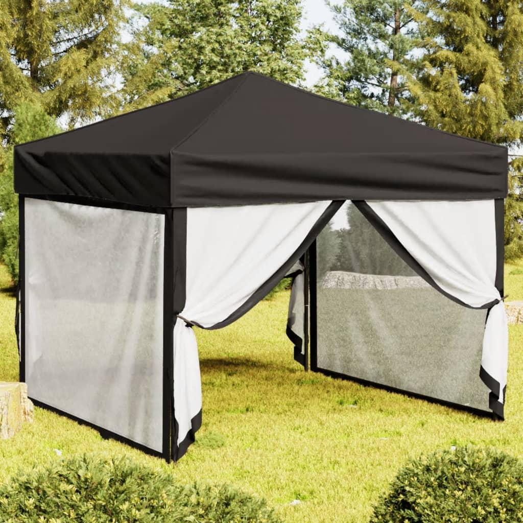 Tente de réception pliable avec parois Noir 3x3 m