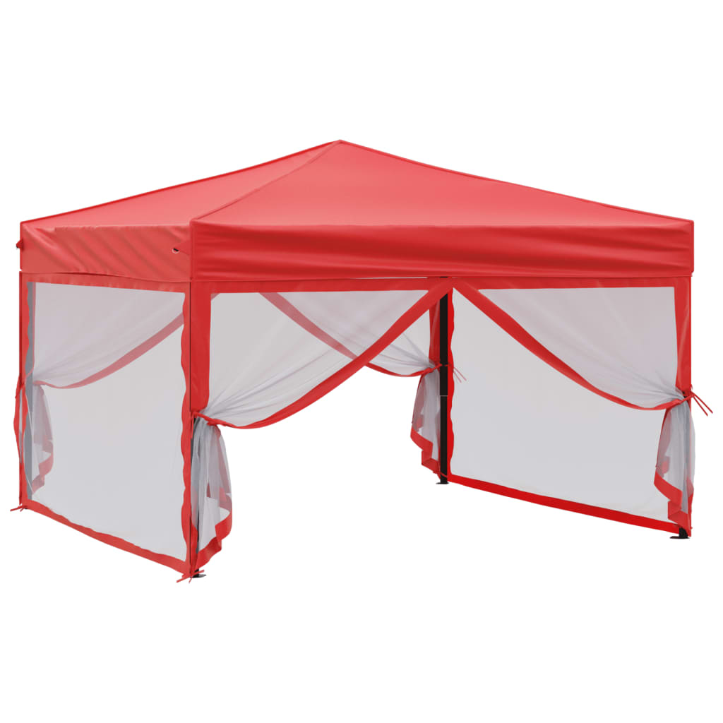 Tente de réception pliable avec parois Rouge 3x3 m