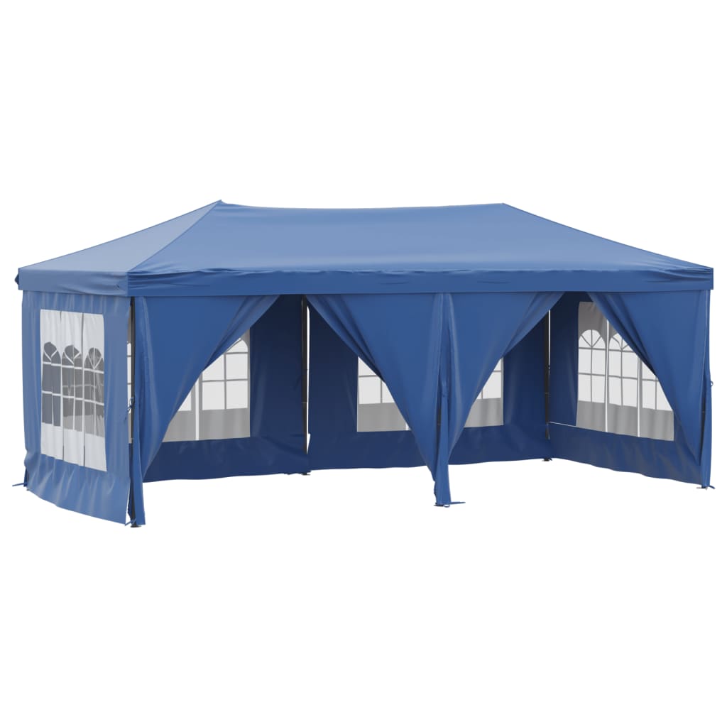 Tente de réception pliable avec parois Bleu 3x6 m