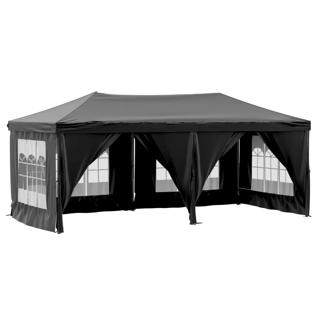 Tente de réception pliable avec parois Noir 3x6 m