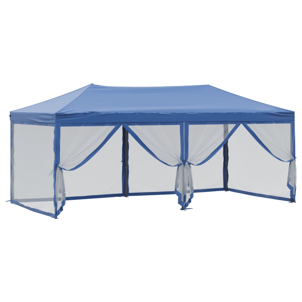 Tente de réception pliable avec parois Bleu 3x6 m