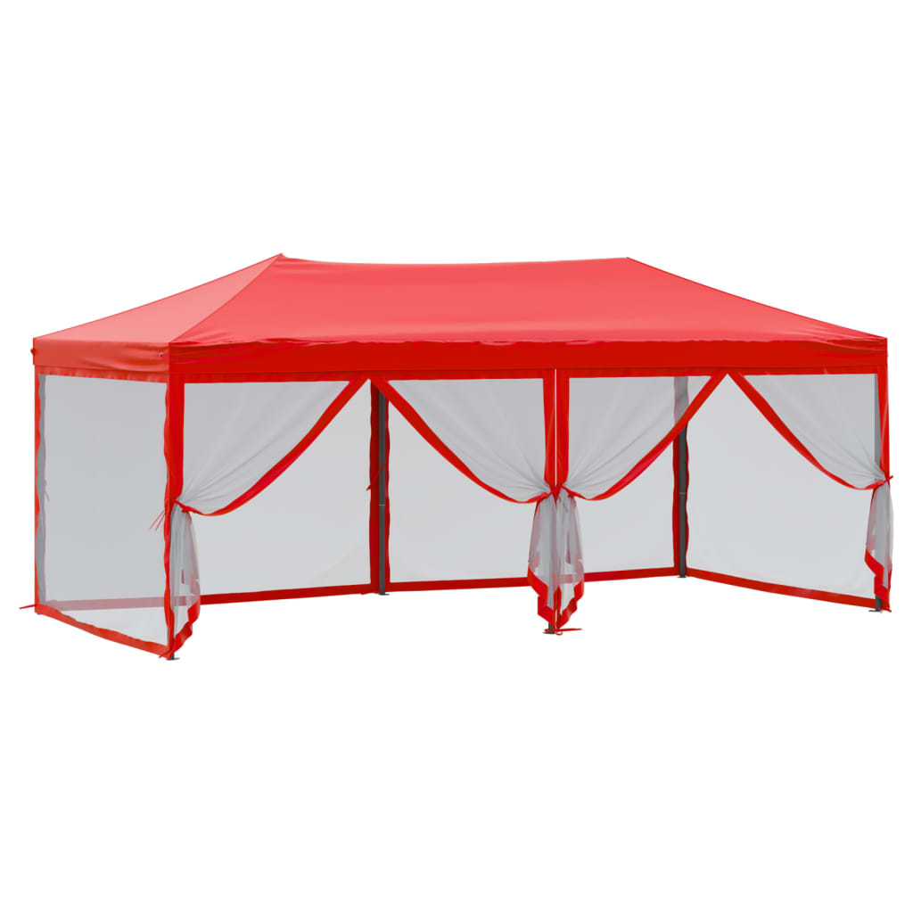 Tente de réception pliable avec parois Rouge 3x6 m