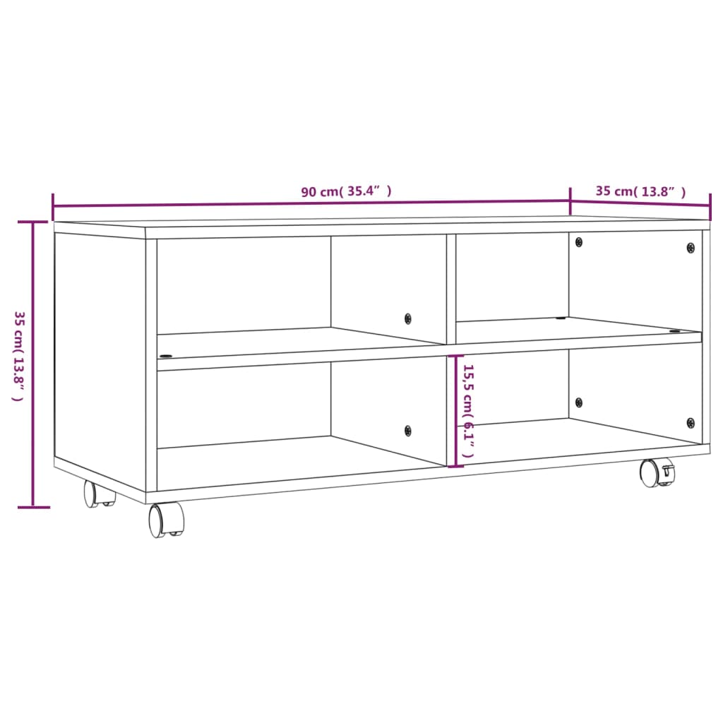 Meuble TV sur roulettes Chêne marron 90x35x35cm Bois ingénierie