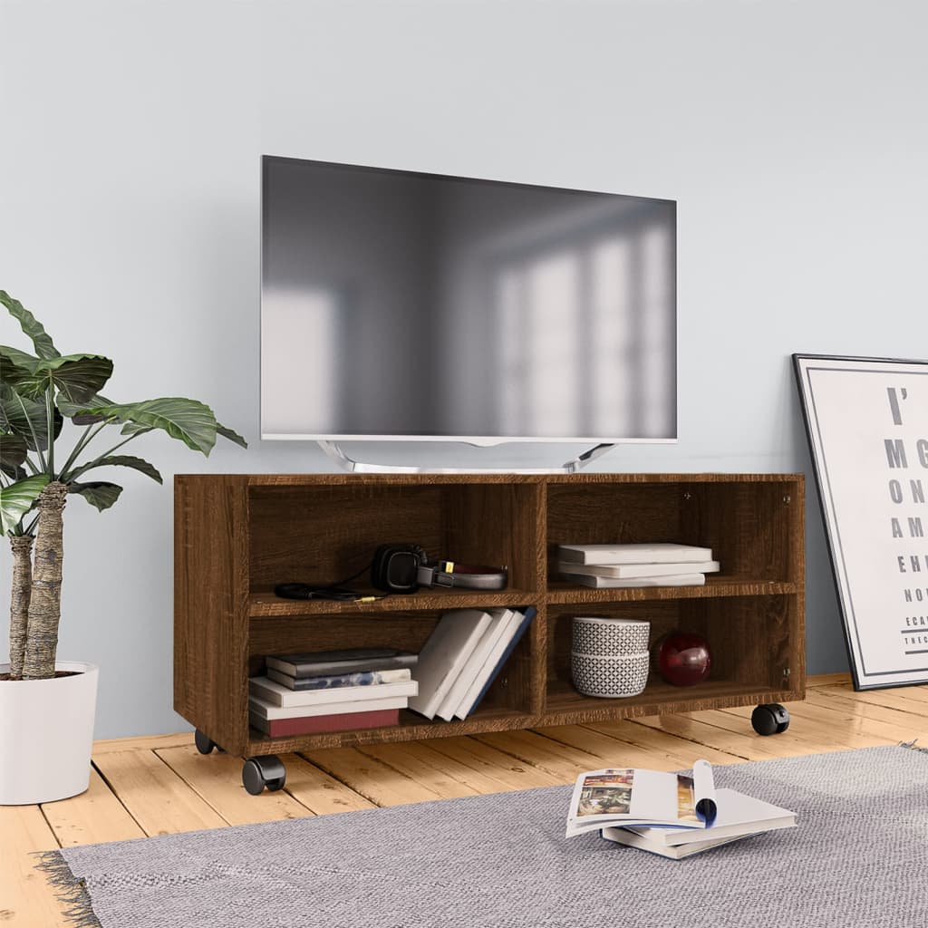 Meuble TV sur roulettes Chêne marron 90x35x35cm Bois ingénierie