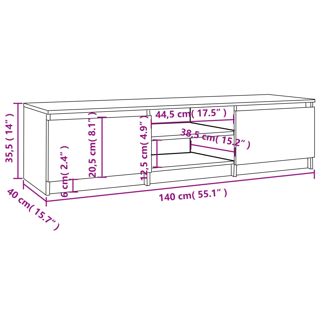 Meuble TV Chêne fumé 140x40x35,5 cm Bois d'ingénierie