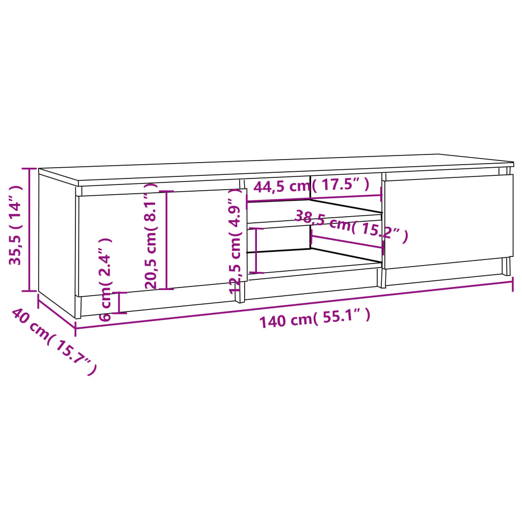 Meuble TV Chêne marron 140x40x35,5 cm Bois d'ingénierie