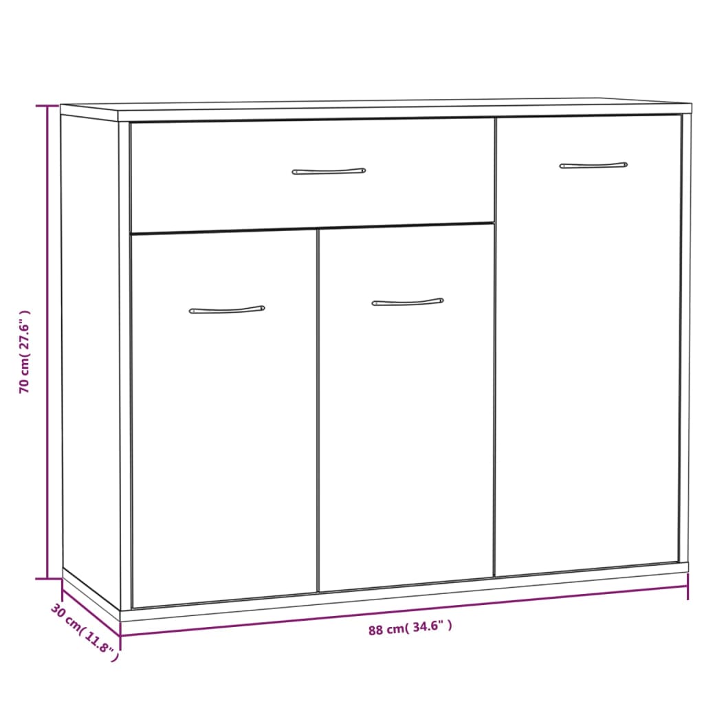 Sonoma graues Sideboard 88x30x70 cm Holzwerkstoff