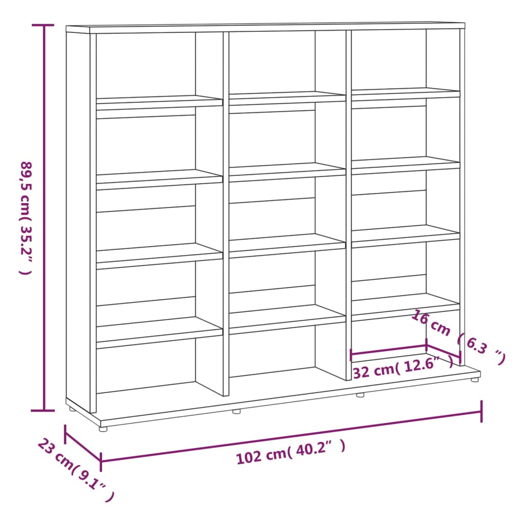 Armoire à CD Sonoma gris 102x23x89,5 cm Bois d'ingénierie