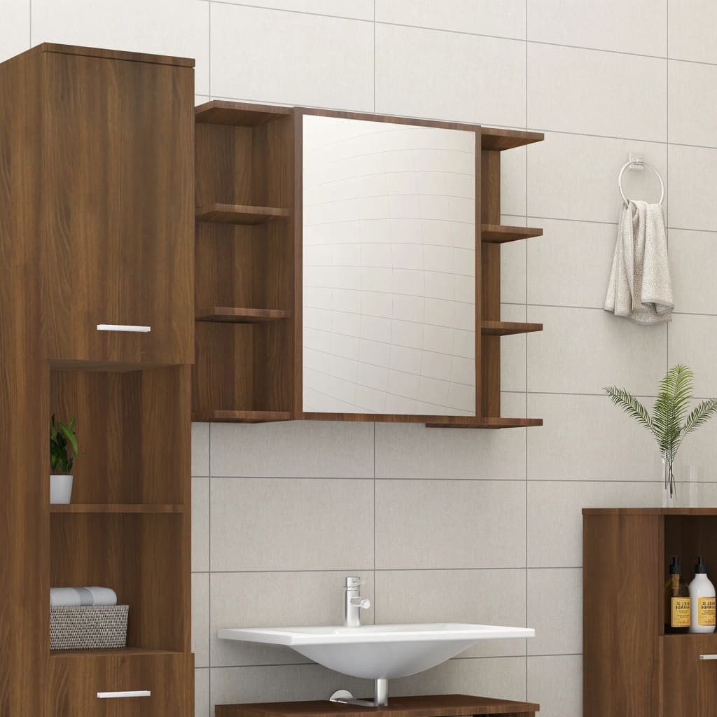 Badezimmerspiegelschrank Braune Eiche 80x20,5x64 cm Holz