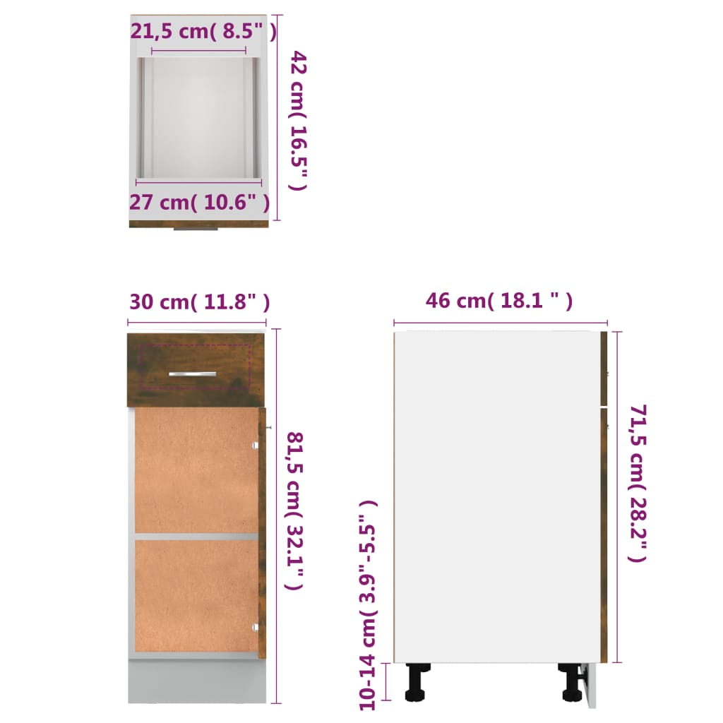 Armoire de plancher à tiroir Chêne fumé 30x46x81,5 cm