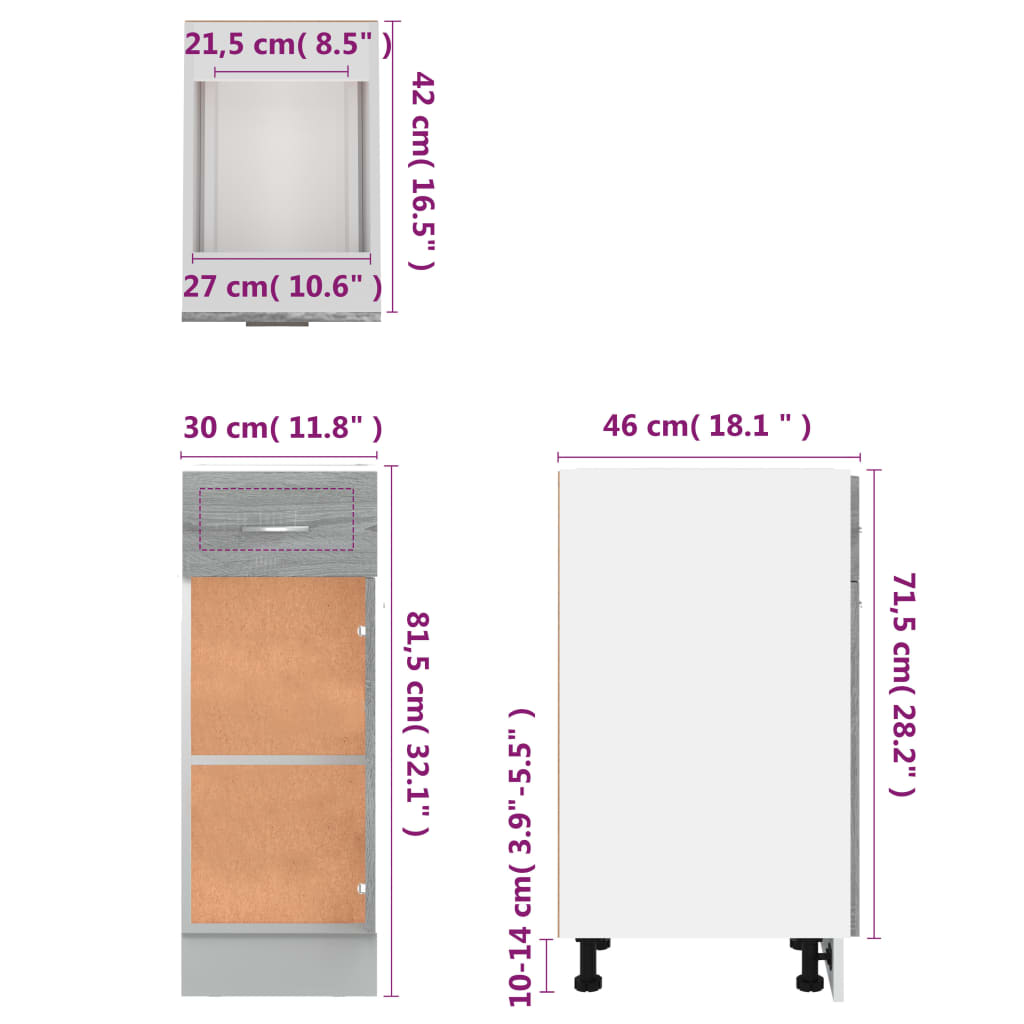 Armoire de plancher à tiroir Sonoma gris 30x46x81,5 cm