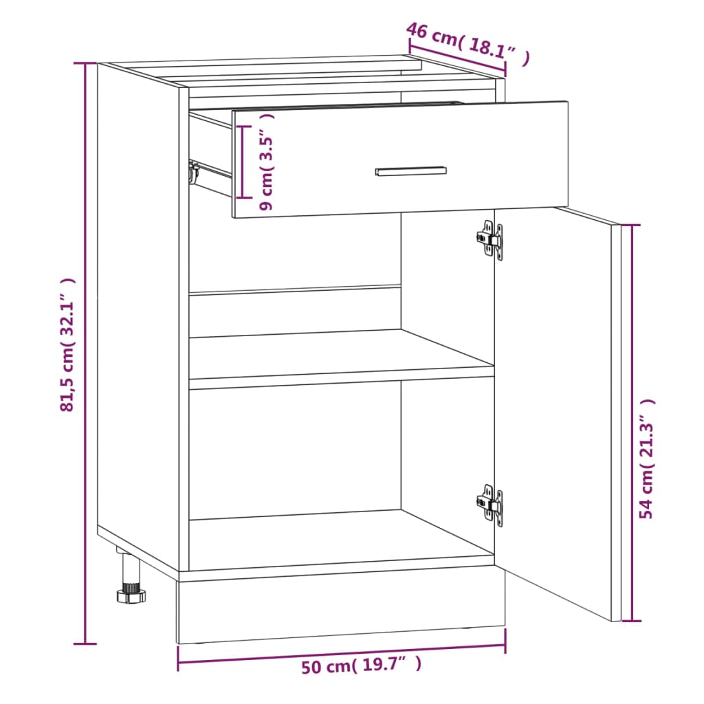 Armoire de plancher à tiroir Chêne fumé 50x46x81,5 cm Bois