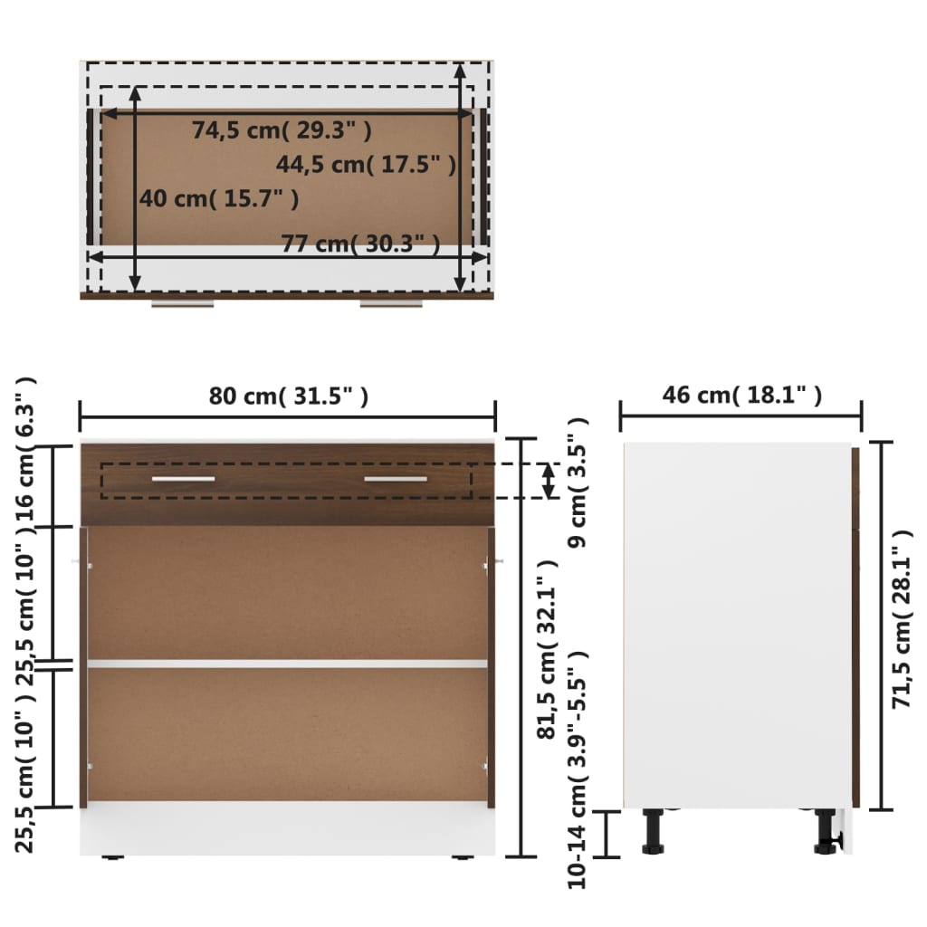 Armoire de plancher à tiroir Chêne marron 80x46x81,5 cm