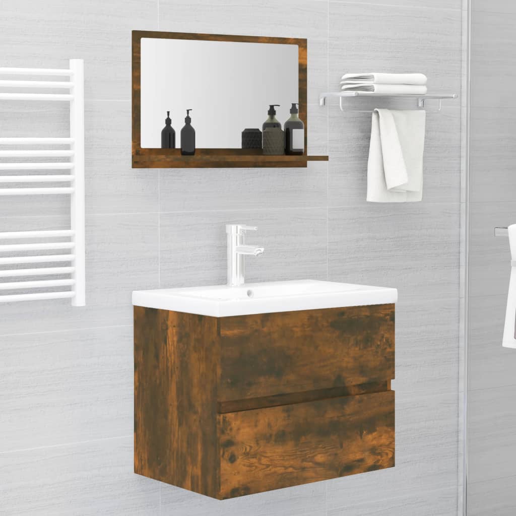 Miroir de bain Chêne fumé 60x10,5x37 cm Bois d'ingénierie