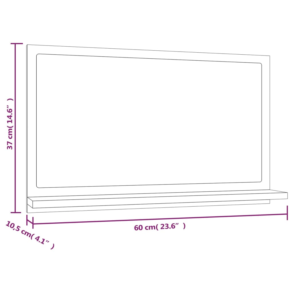 Miroir de bain Sonoma gris 60x10,5x37 cm Bois d'ingénierie