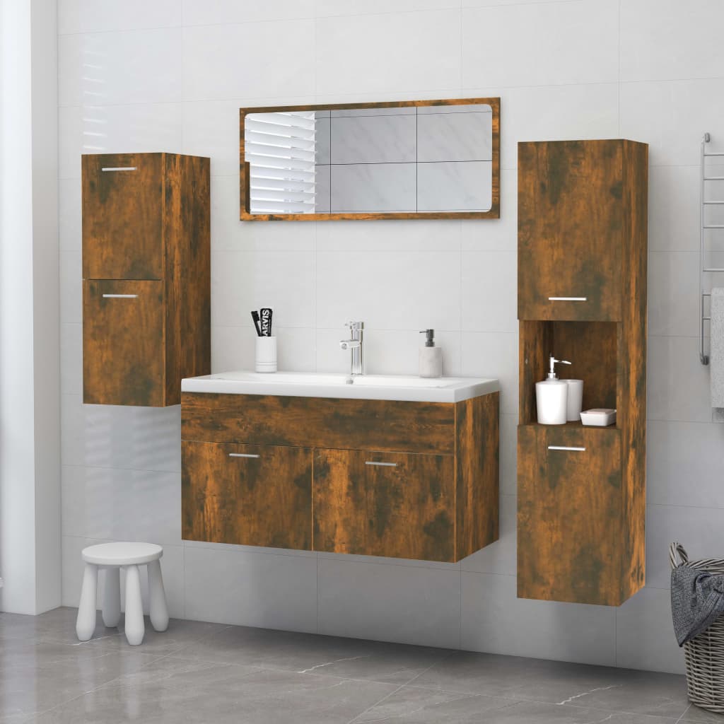 Bathroom cabinet Smoked oak 30x30x130 cm Engineered wood