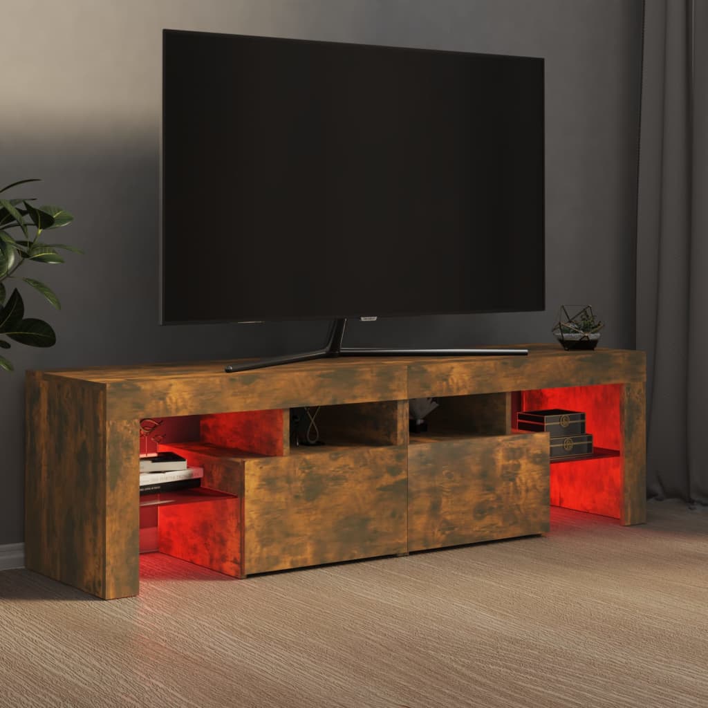 Meuble TV avec lumières LED Chêne fumé 140x36,5x40 cm