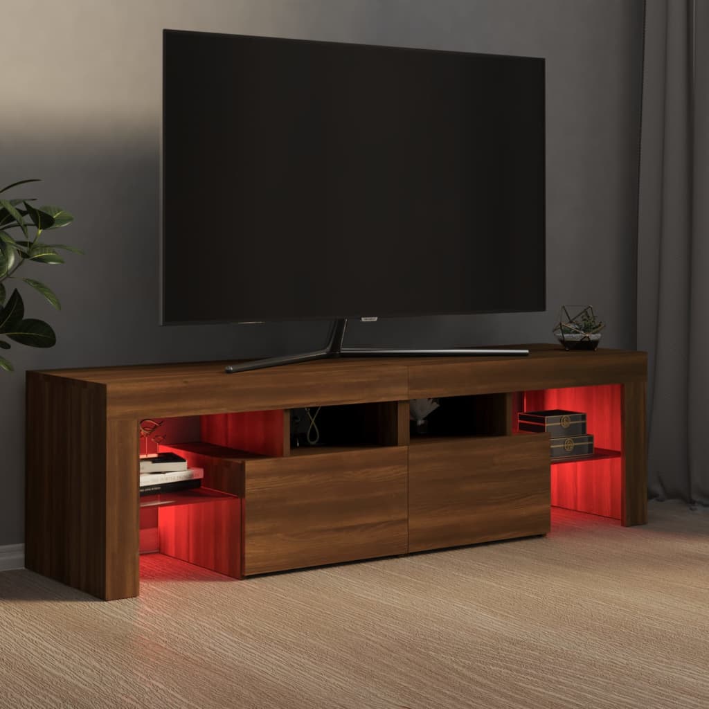 Meuble TV avec lumières LED Chêne marron 140x36,5x40 cm