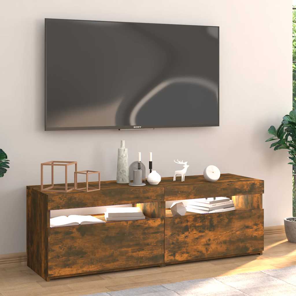 TV cabinet with LED lights smoked oak 120x35x40 cm