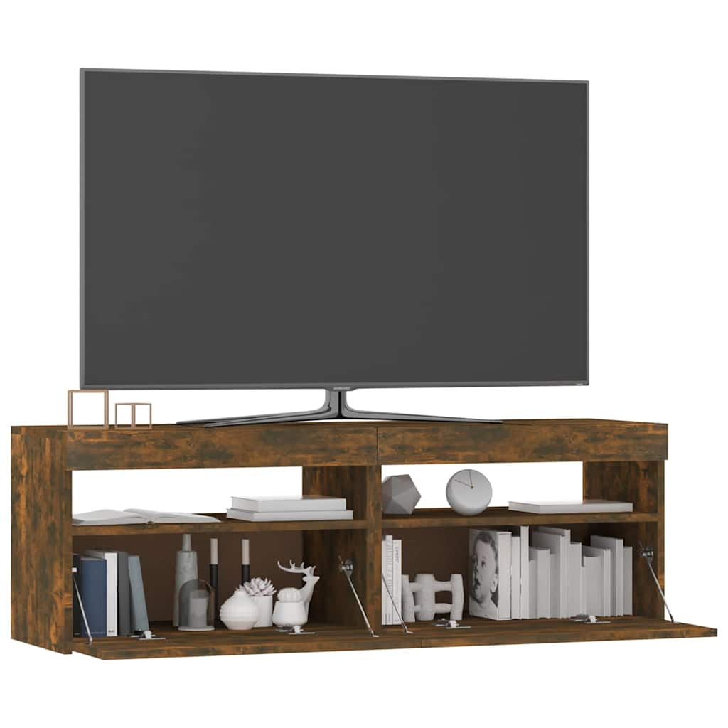 TV cabinet with LED lights smoked oak 120x35x40 cm