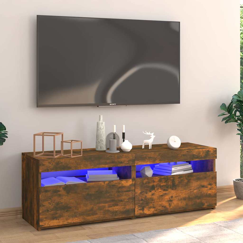 TV cabinet with LED lights smoked oak 120x35x40 cm